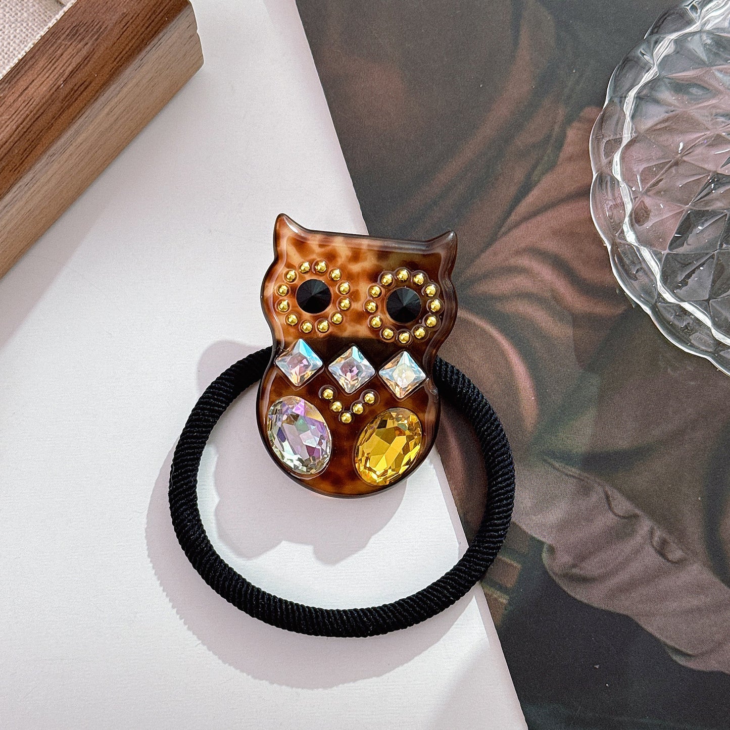 Women's Owl Rhinestone Acetate Hair Ring - Fashionable Ponytail Holder