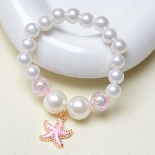 Mermaid Starfish Shell Charm Beaded Alloy Bracelet Set for Kids
