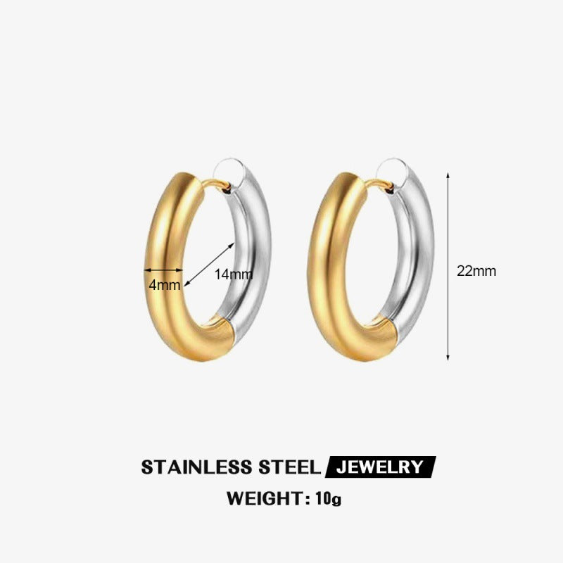 New Stainless Steel Earrings Two-color Glossy Coil Niche Design Titanium Steel Earrings Simple Popular Earrings