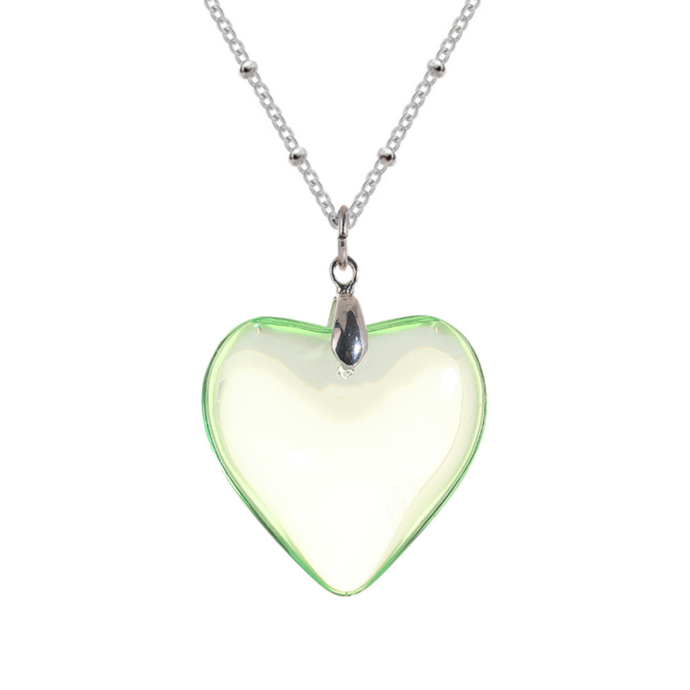 Sweet Artistic Heart-Shaped Stainless Steel Pendant Necklace with Colorful Glass Accents