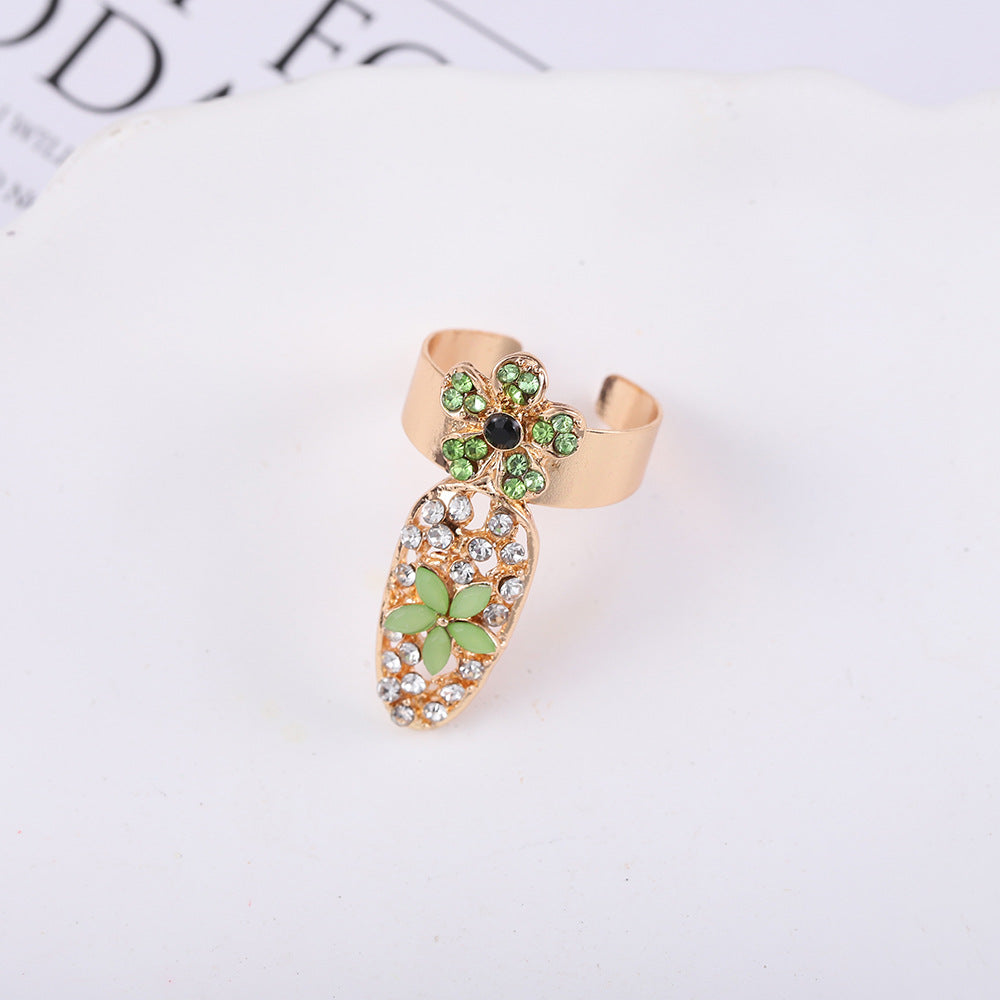 Fashion Alloy Diamond Bow Crown Manicure Joint Open Nail Ring