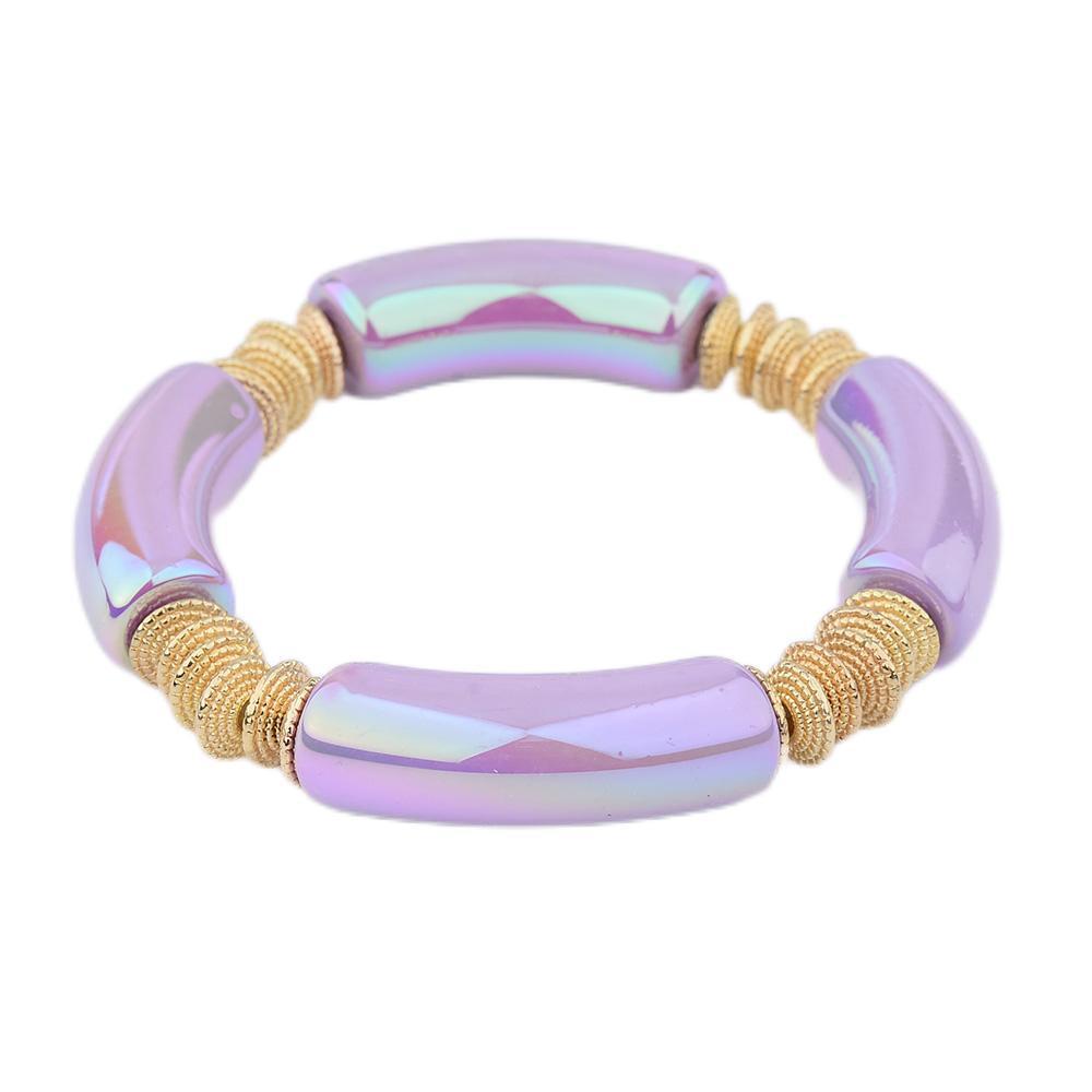 Geometric Metal Bangle with Colorful Beads Bracelet