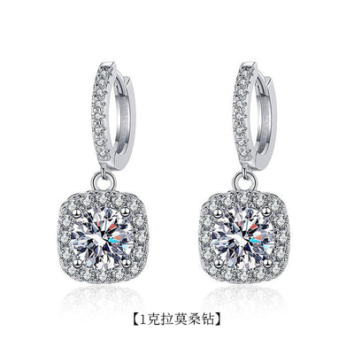 Basic Modern Square Sterling Silver Moissanite Drop Earrings