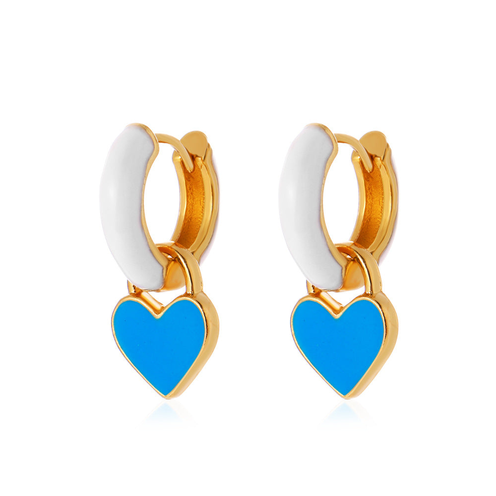 European And American Fashion Colorful Geometric Earrings Simple Alloy Dripping Heart Ear Clip Ins Cold Style Peach Heart Stud Earring Women