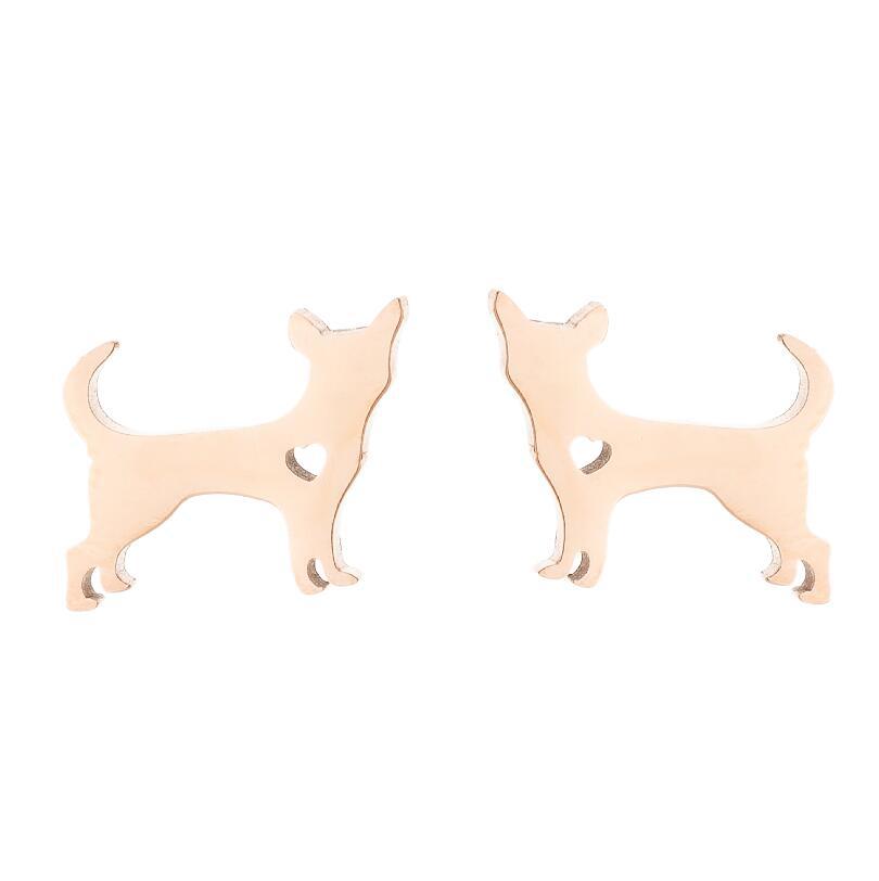 Fashion Stainless Steel Animal Ear Studs - Black Cat & Dog Design