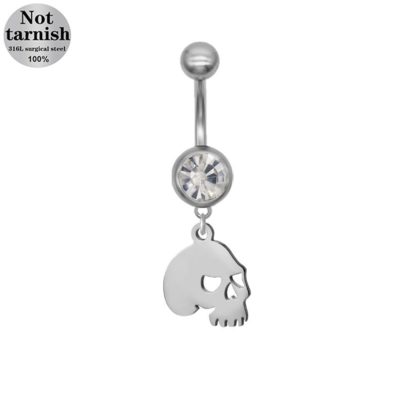 Star Skull Belly Ring 316 Stainless Steel with Resin Glass Inlay, Gold and Silver Plated