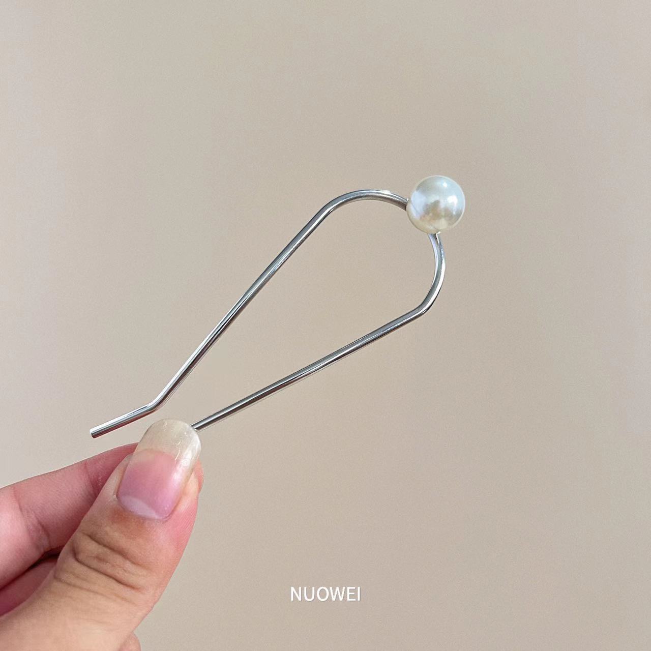 Women's Modern U-Shaped Pearl Inlay Hairpin