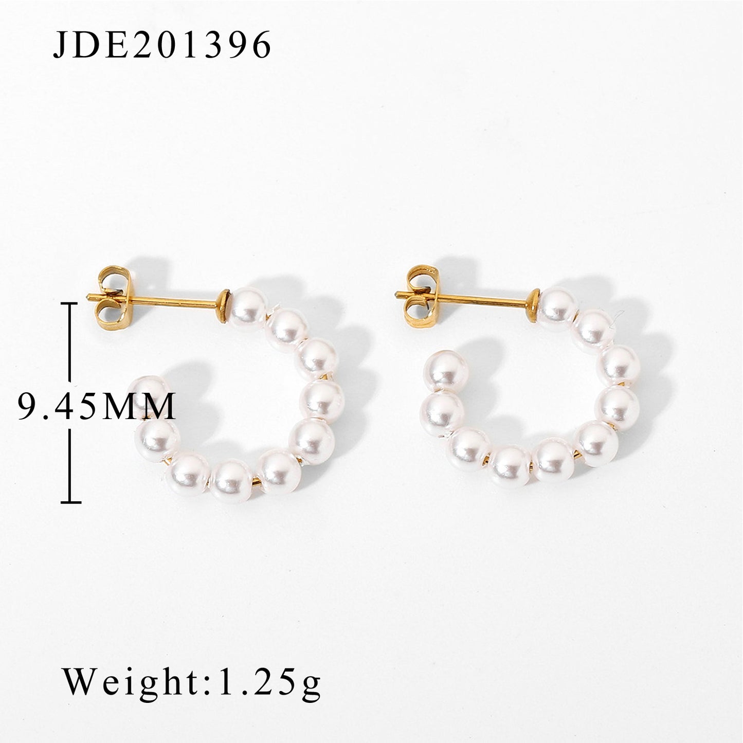 18K Gold Stainless Steel C-Shaped Pearl Hoop Earrings for Women