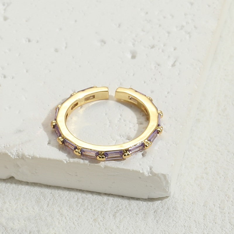 Simple Style Rectangle Copper Zircon 14k Gold Plated Open Ring