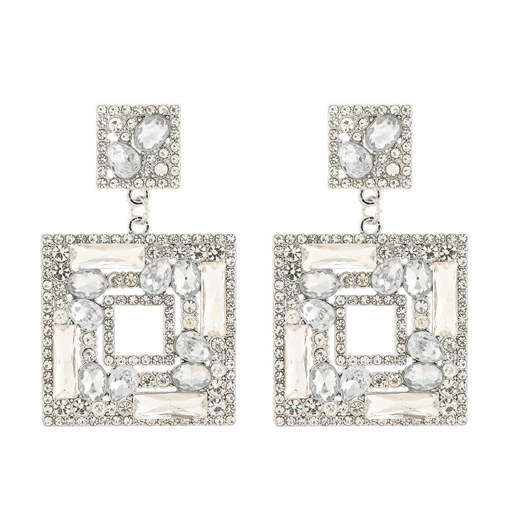 1 Pair Square Gemstone Drop Earrings - Trendy Fashion Jewelry