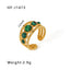 Vintage Geometric Emerald Natural Stone 18K Gold Plated Stainless Steel Open Ring