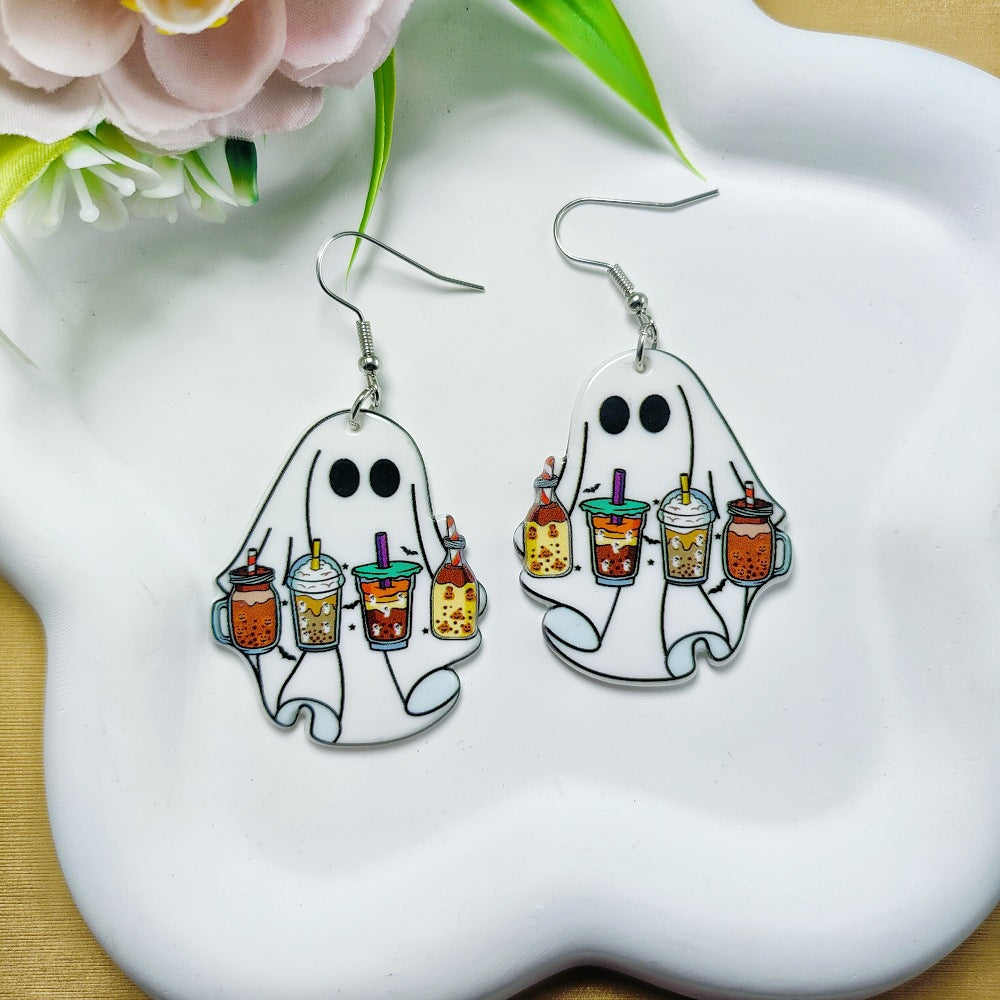 1 Pair Acrylic Floral Ghost Print Drop Earrings