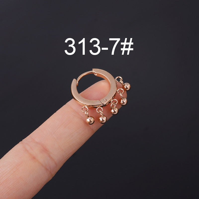 Ethnic Geometric Stainless Steel Cartilage Rings & Tassel Earrings Set