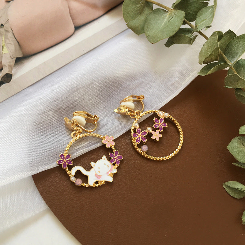 1 Pair Cute Flower Enamel Inlay Alloy Rhinestones Pearl Drop Earrings