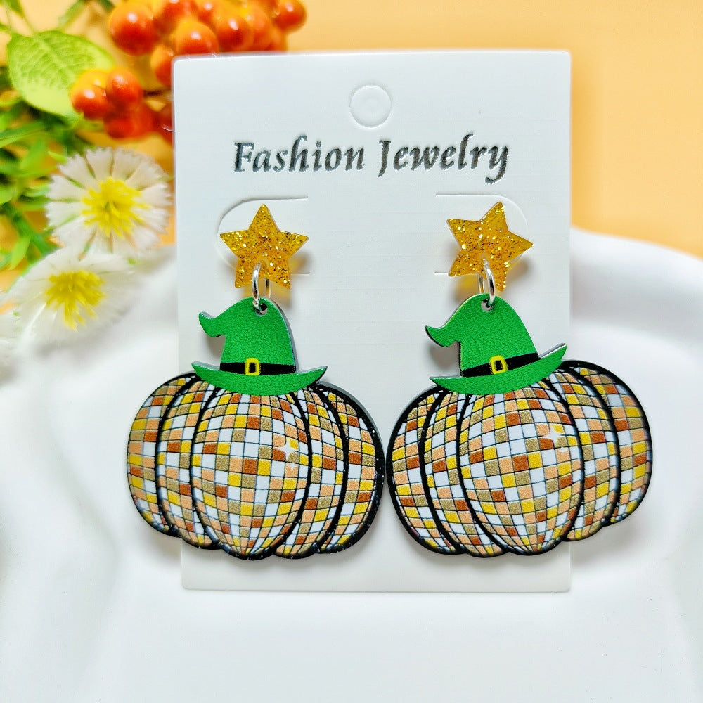 1 Pair Halloween Geometric Pumpkin Acrylic Drop Earrings