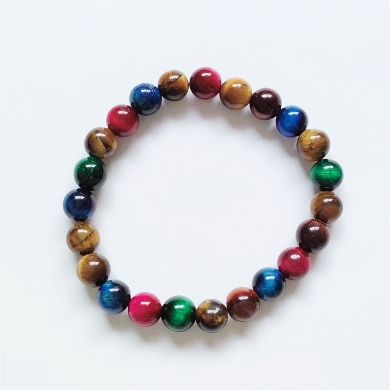 Ethnic Colorful Natural Stone Beaded Bracelet with Agate and Tiger Eye 8mm