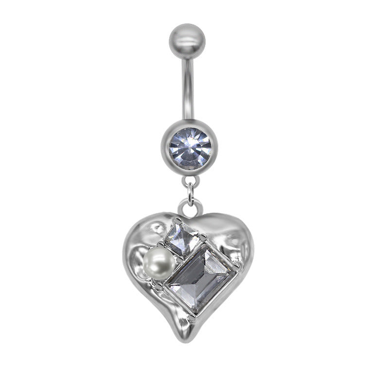 1 Piece Belly Rings Simple Style Classic Style Moon Heart Shape 316 Stainless Steel  Alloy Plating Inlay Resin Glass Pearl White Gold Plated