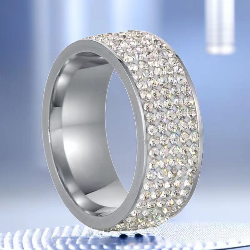 Stainless Steel Five-Row Diamond Ring - 8mm Minimalist Design