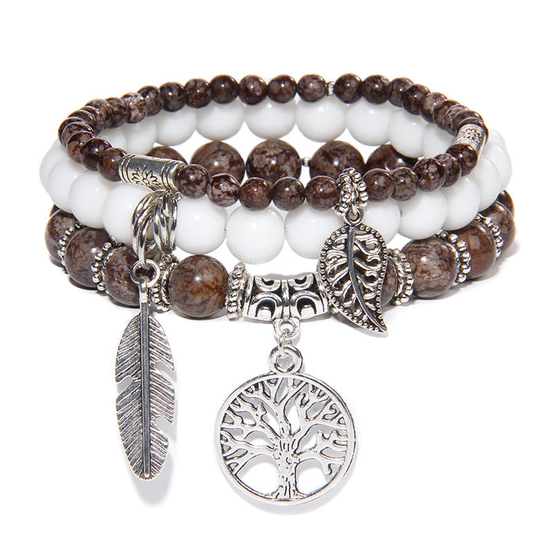 Streetwear Geometric Agate Metal Bracelet Set with Bohemian Turquoise and Tree of Life Pendant