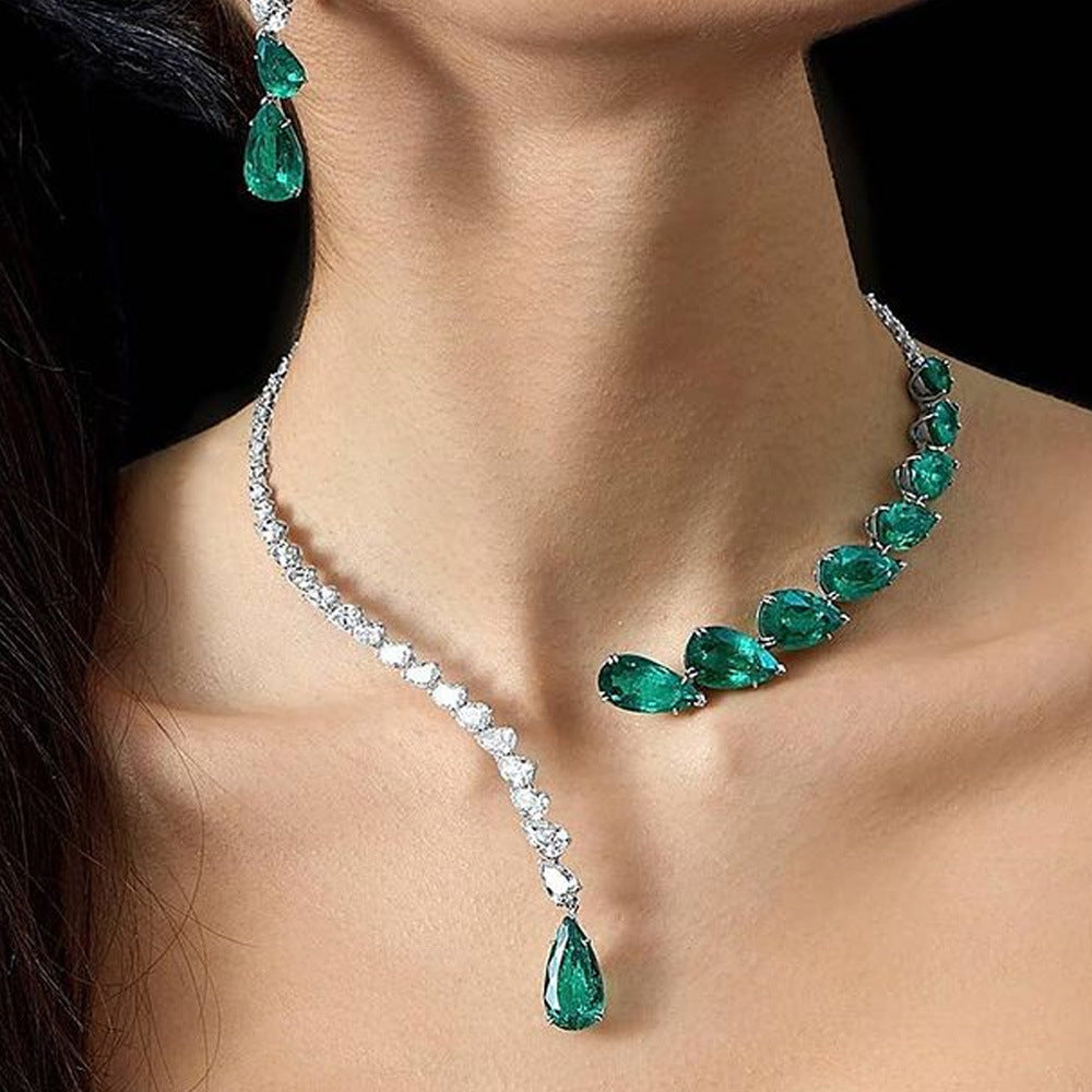 Retro Green Zircon Rhinestone Bridal Necklace