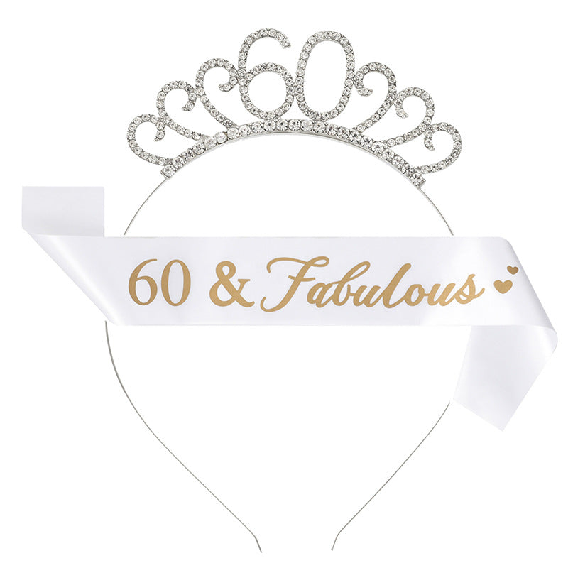 Fashion Rhinestone Number Crown Hairband and Sash Set for Birthday Party