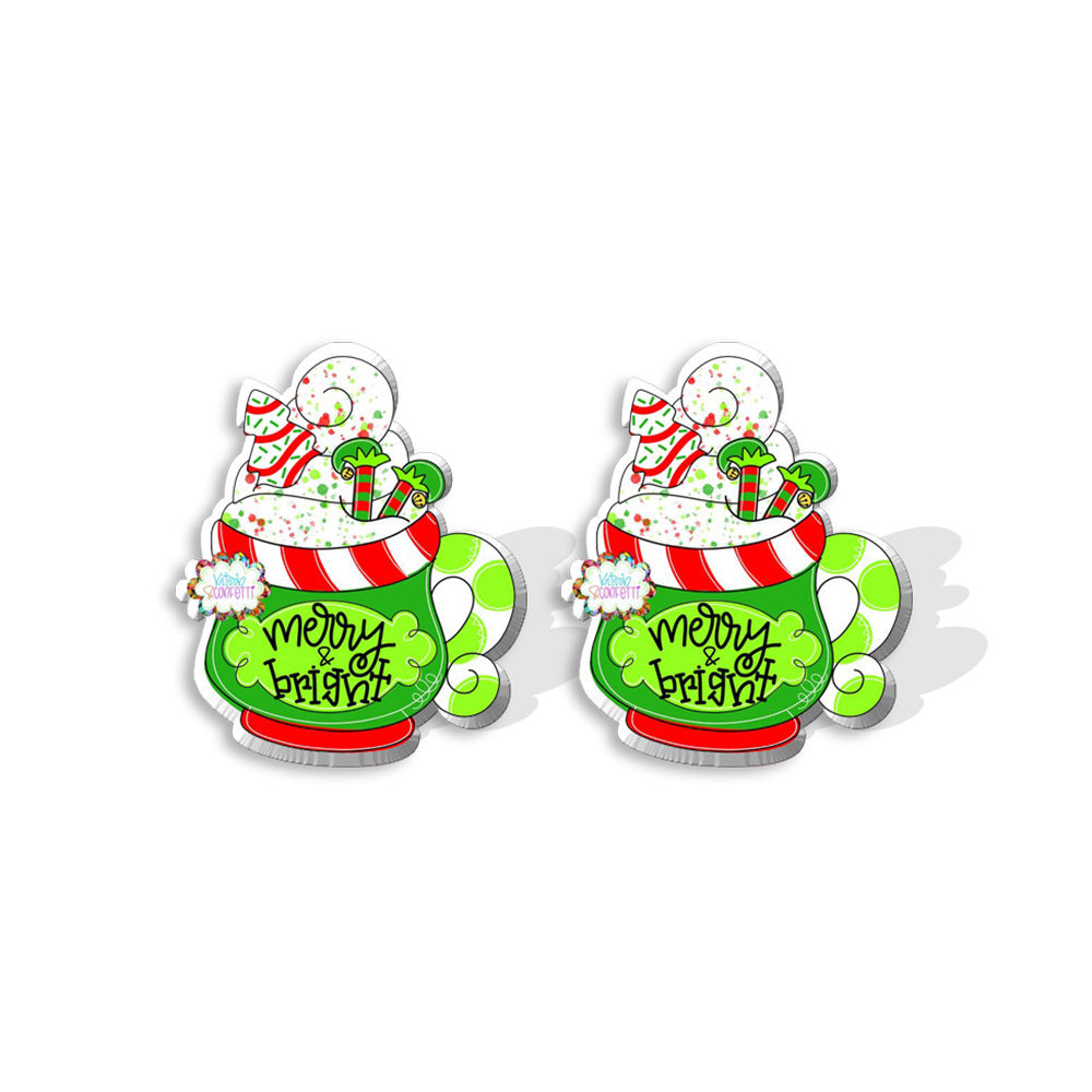 Cute Cartoon Christmas Tree Acrylic Earrings - Grinch Festive Studs for Women