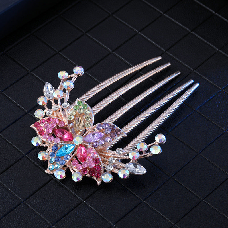 Women's Color Block Alloy Zircon Rhinestone Hair Comb Clip Ornament