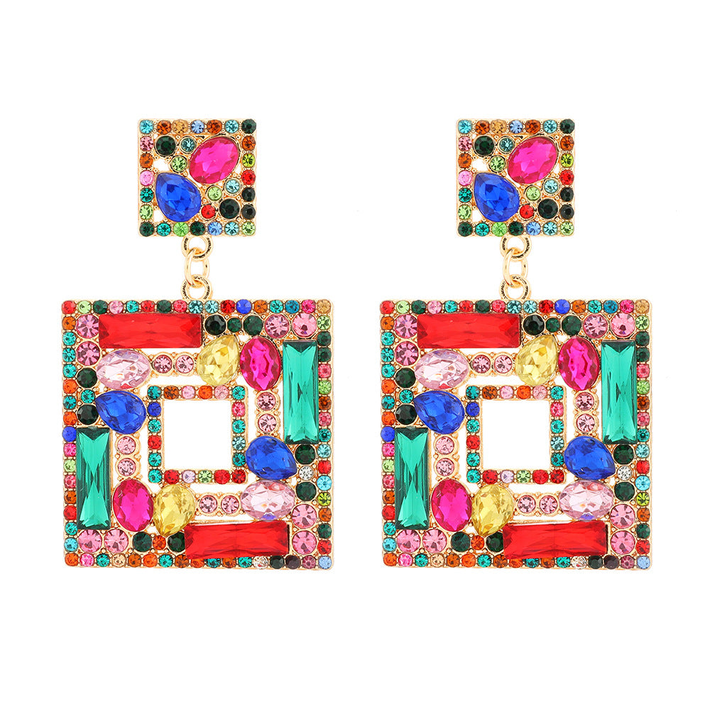 1 Pair Square Gemstone Drop Earrings - Trendy Fashion Jewelry