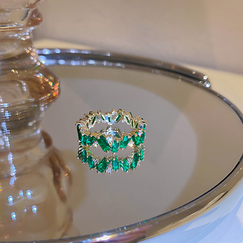 Emerald Zircon Ring with Real Gold Electroplating - Unique Luxury Fashion Statement Jewelry