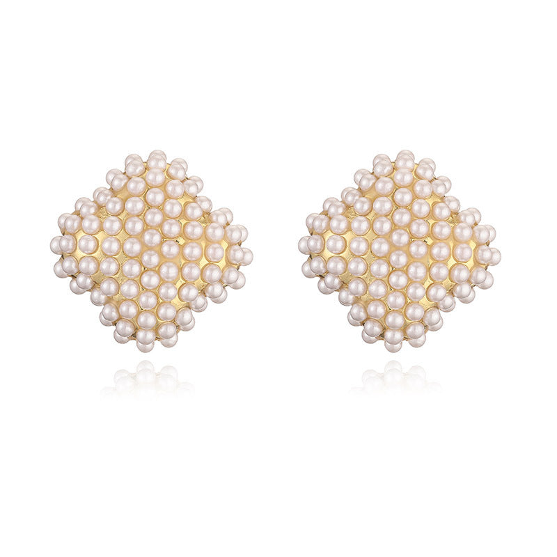 Elegant Pentagram Heart Rhombus Pearl 18K Gold Plated Copper Stud Earrings