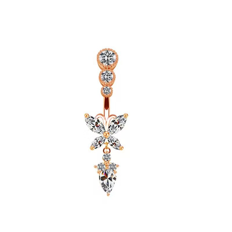 Rose Gold Plated Zircon Butterfly & Snowflake Belly Ring with Rhinestones