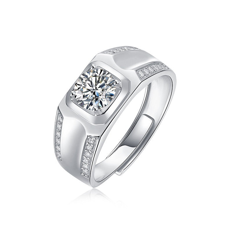 Simple Square Sterling Silver Moissanite Men's Ring