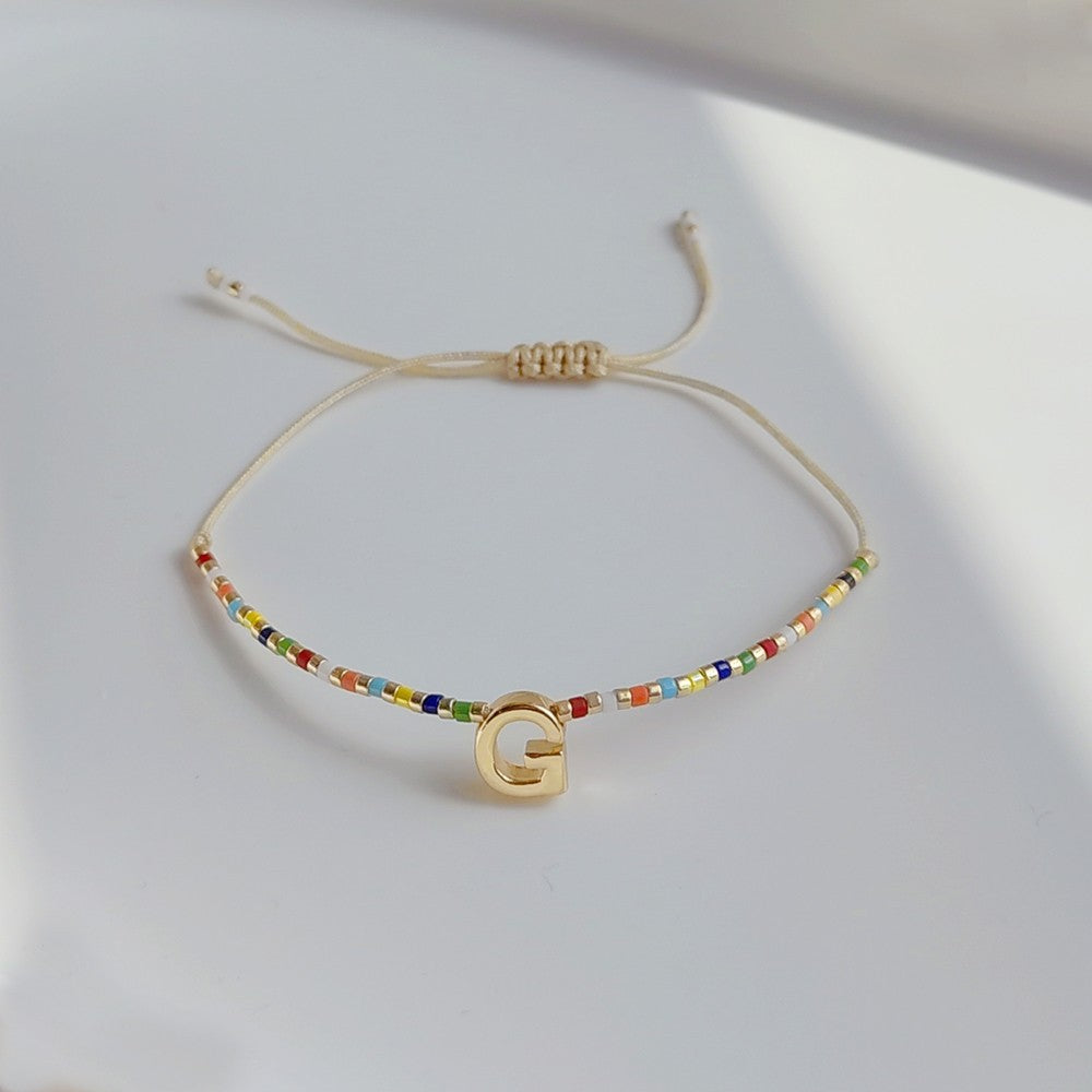 18K Gold Plated Bohemian Miyuki Beaded Adjustable Letter Bracelet for Women