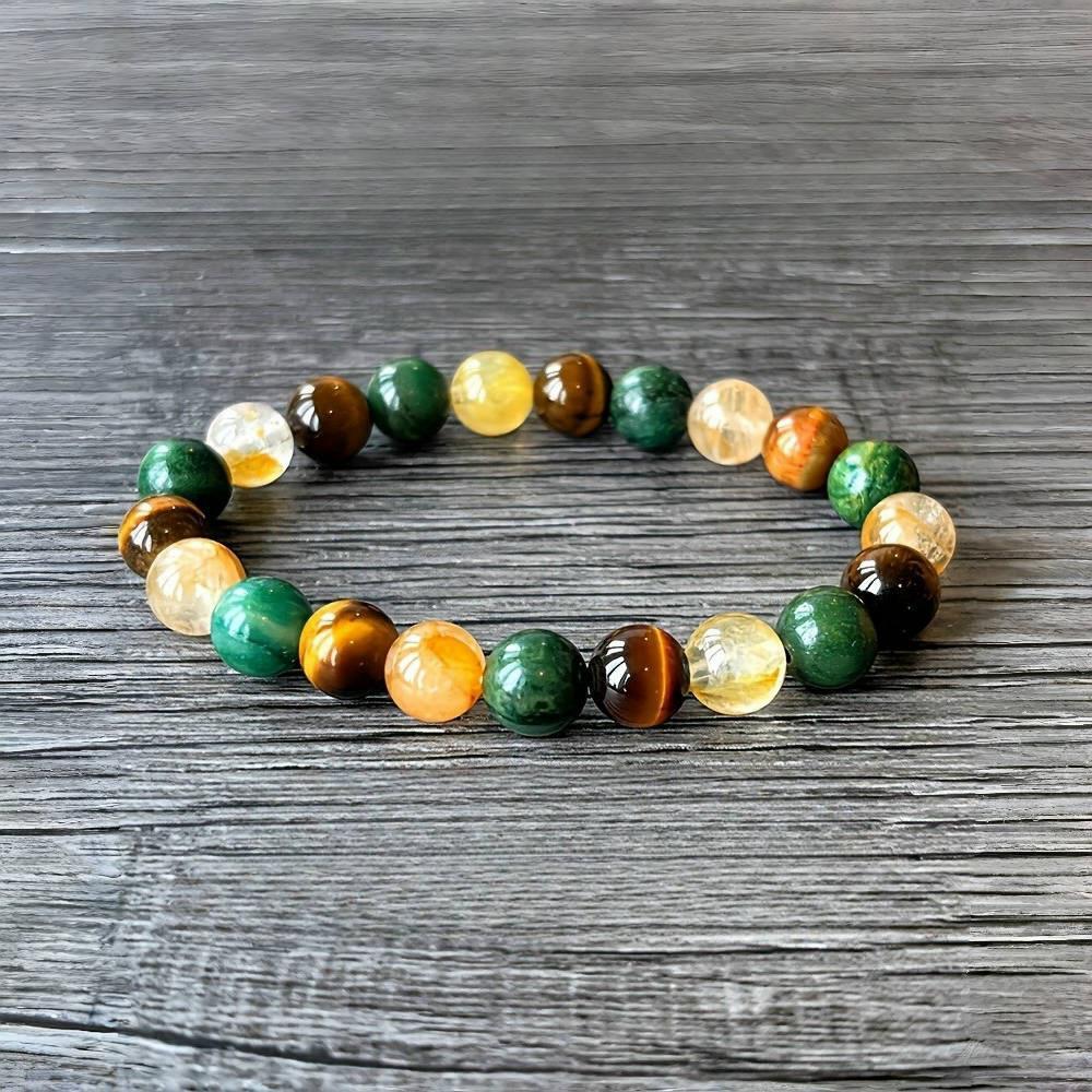 Casual Geometric Round Crystal Malachite and Tiger Eye Natural Stone Bracelet