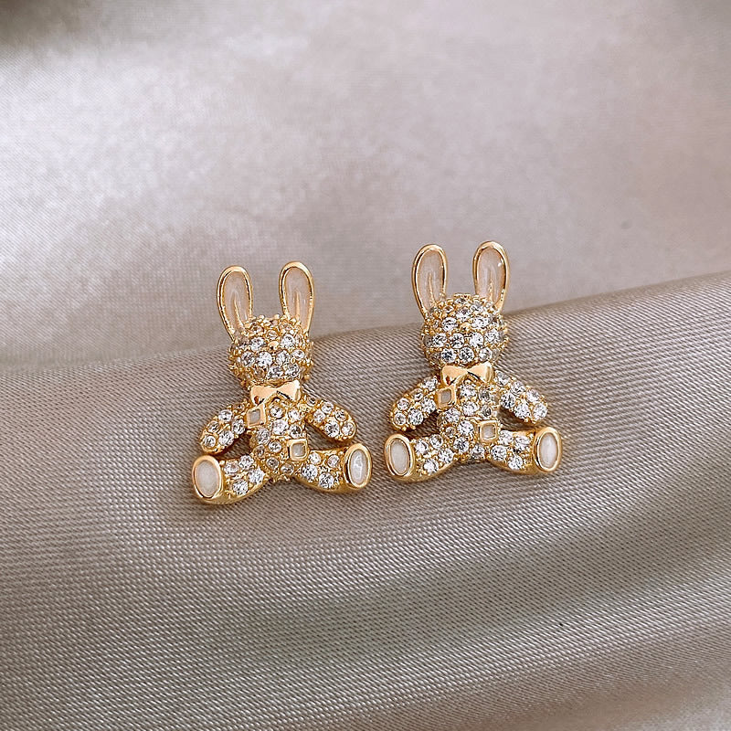 Cute Rabbit Alloy Inlay Rhinestones Women'S Ear Studs 1 Pair