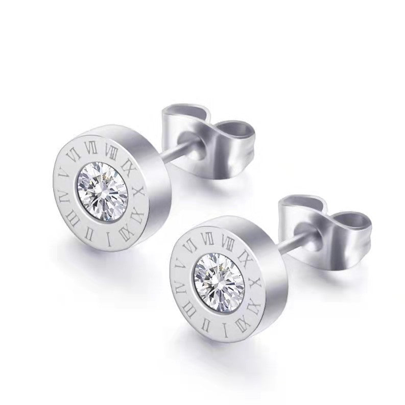 Simple Style Round Stainless Steel Zircon Ear Studs 1 Pair