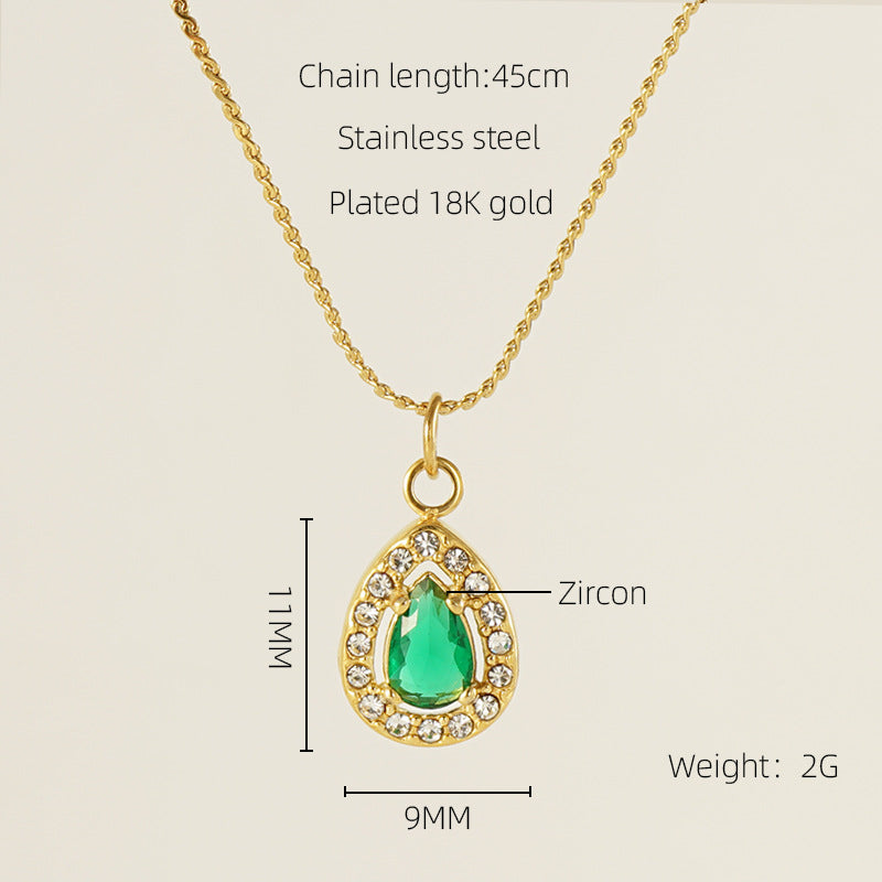 Glam Shiny Sun Water Droplets Heart Shape Stainless Steel Plating Inlay Zircon 18K Gold Plated Pendant Necklace