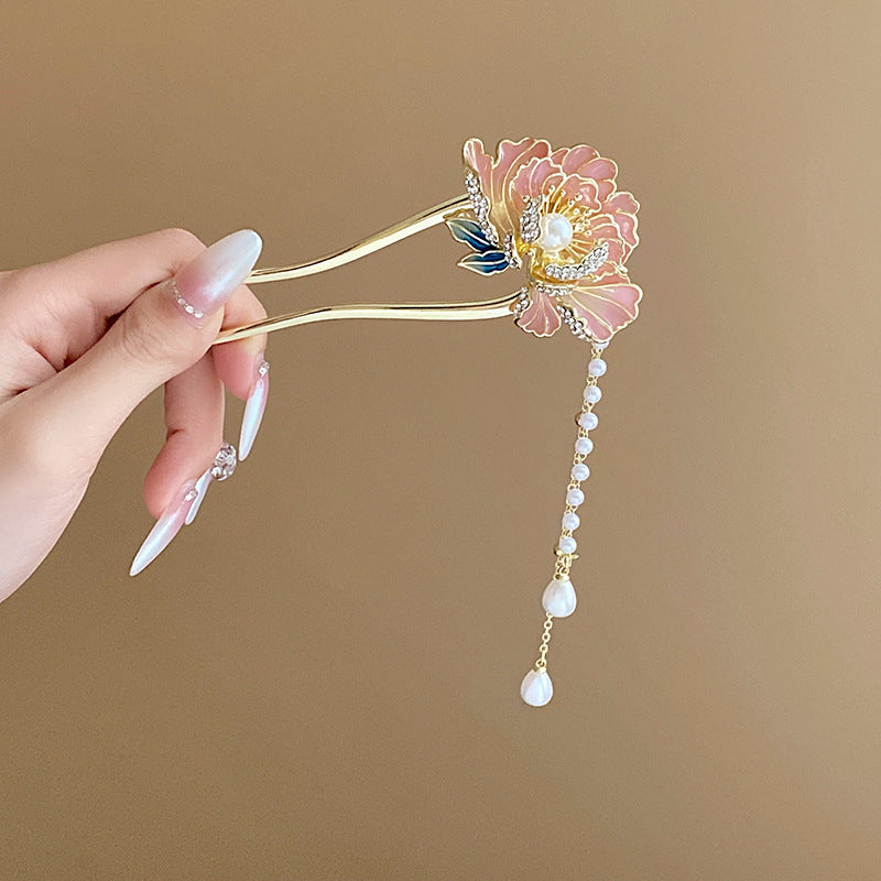 Chinoiserie Flower & Phoenix Lotus Tassel Hairpin for Hanfu