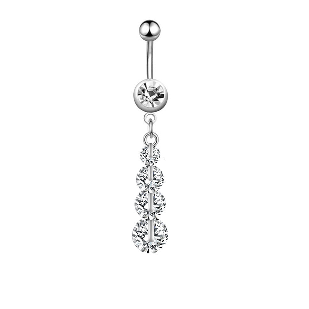 Retro Butterfly Crown Zircon Inlay Stainless Steel Belly Ring