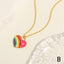 Simple Heart Shape Rainbow Enamel Zircon Pendant Necklace 18k Gold Plated