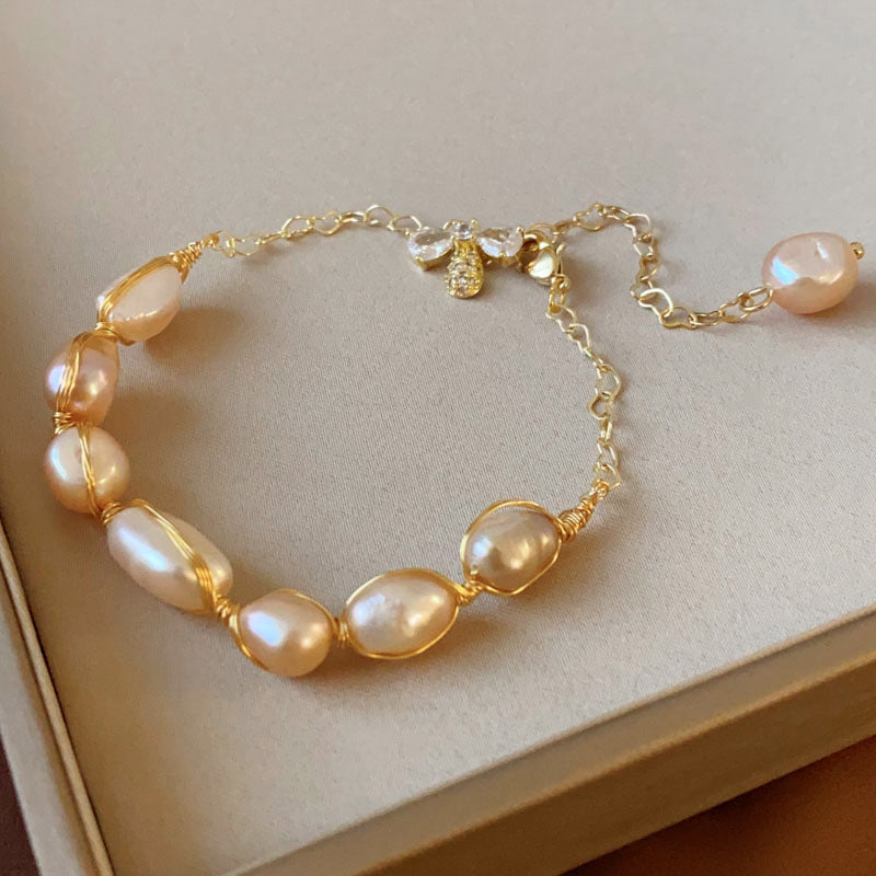 Golden Freshwater Pearl Bee Bracelet