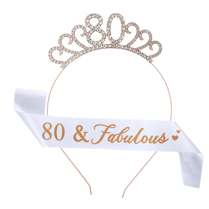 Fashion Rhinestone Number Crown Hairband and Sash Set for Birthday Party