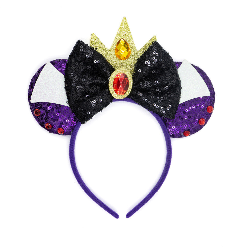 Devil's Eye Sequin Bow Knot & Monster Ears Cosplay Headband Set