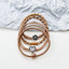 Women's Heart Shape Hair Tie Set - Milk Coffee Color Leather Bands & Floral Love Rings