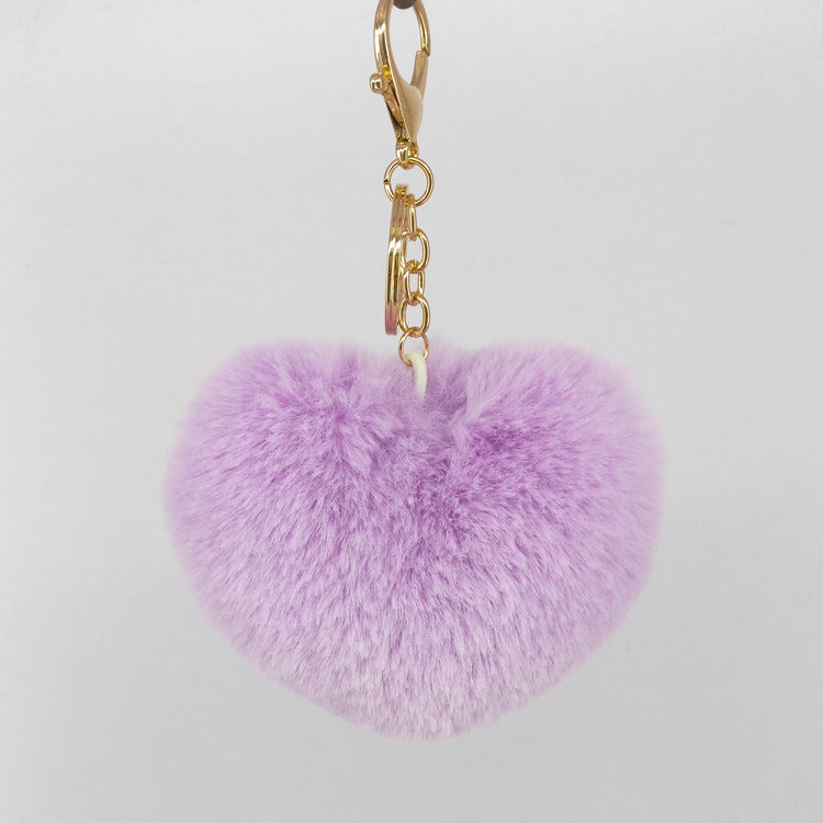 Sweet Heart Shape Alloy Valentine's Day Fur Pom Pom Keychain Pendant