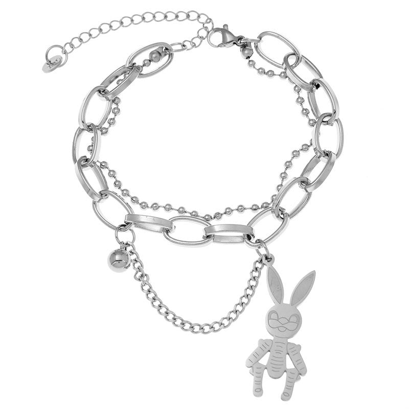 Korean Stainless Steel Love Heart Pendant Rabbit Charm Bracelet