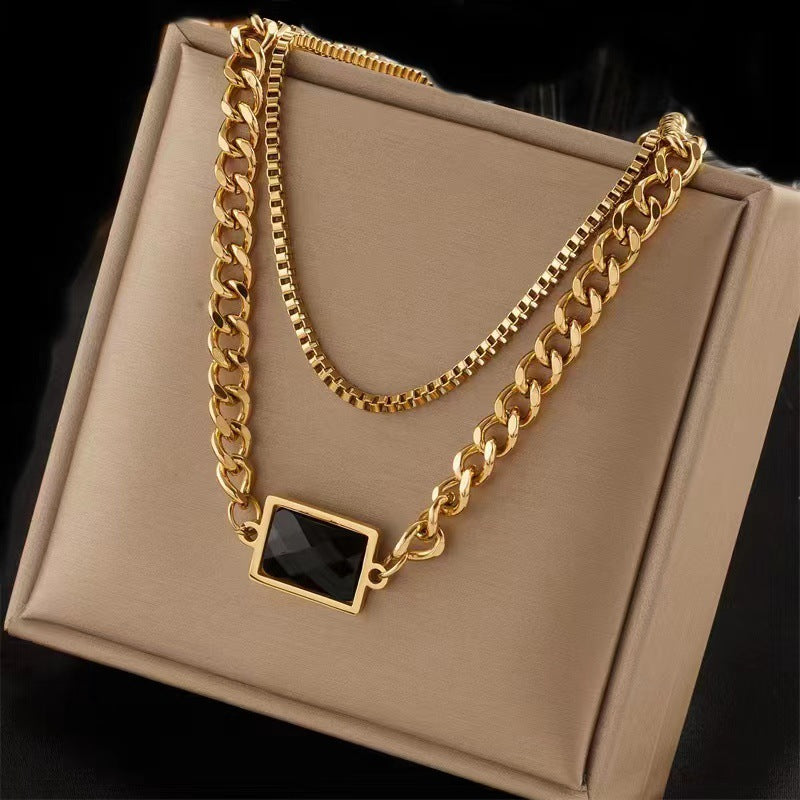Simple Style Square Stainless Steel Layered Necklaces Gold Plated Stainless Steel Necklaces