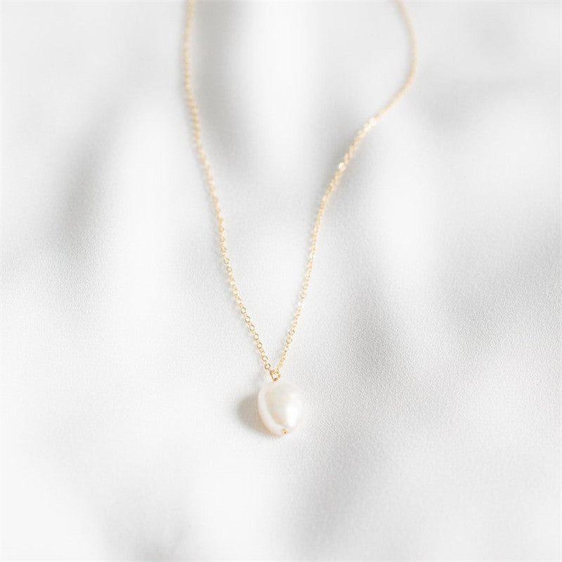 14k Gold Plated Baroque Freshwater Pearl Pendant Necklace