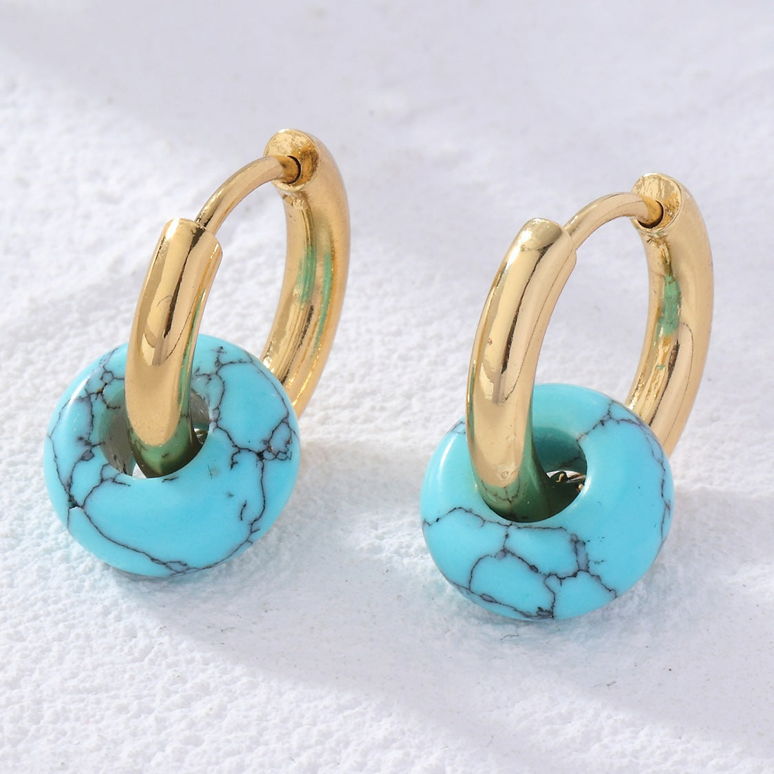 Retro Round Plating Stainless Steel Natural Stone Hoop Earrings