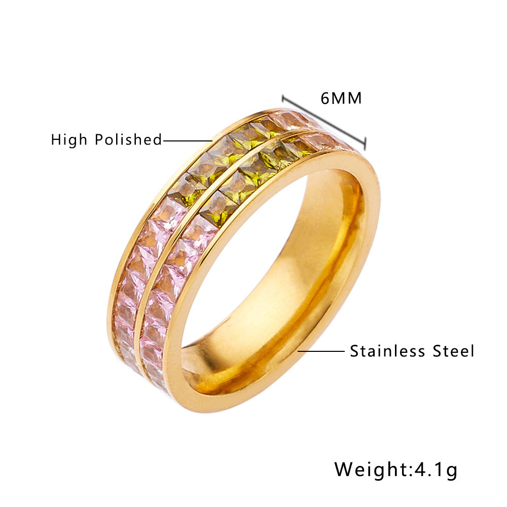 Casual Titanium Steel Zircon Inlay 18k Gold Plated Ring and Bracelet Set